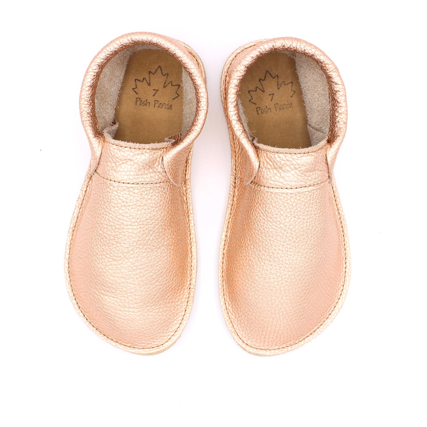Ladies Fringeless Mocs - Rose Gold - 6mm Beige Hybrid Soles