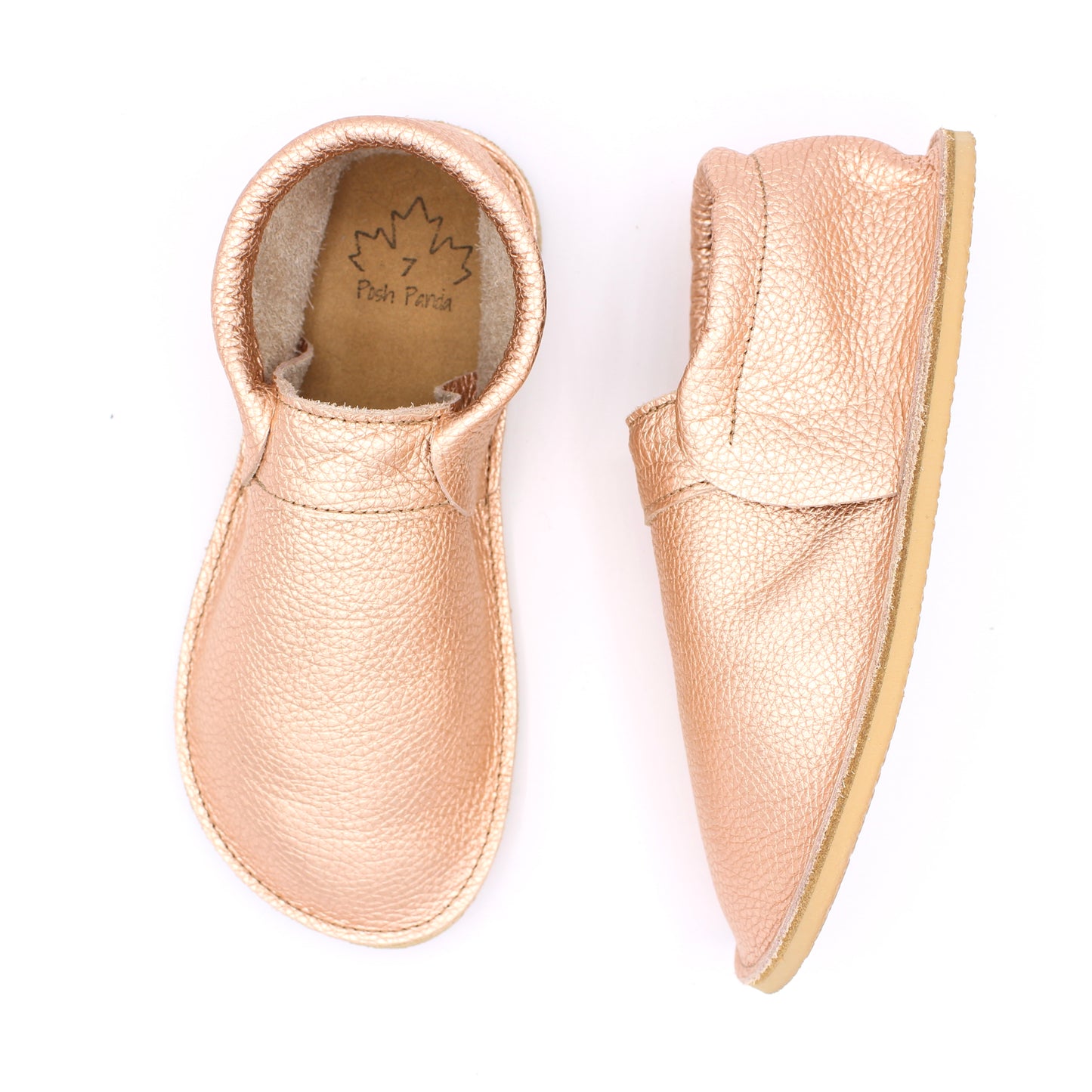 Ladies Fringeless Mocs - Rose Gold - 6mm Beige Hybrid Soles