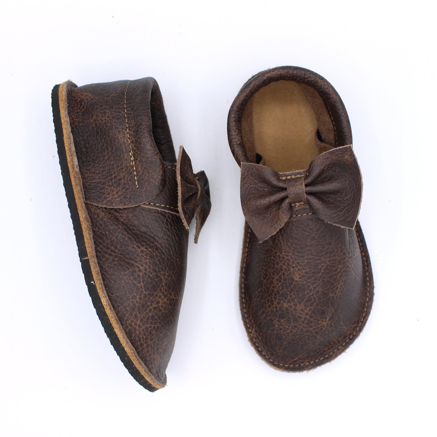 YOUTH Bow Mocs - Whiskey - 6mm Black Hybrid Soles