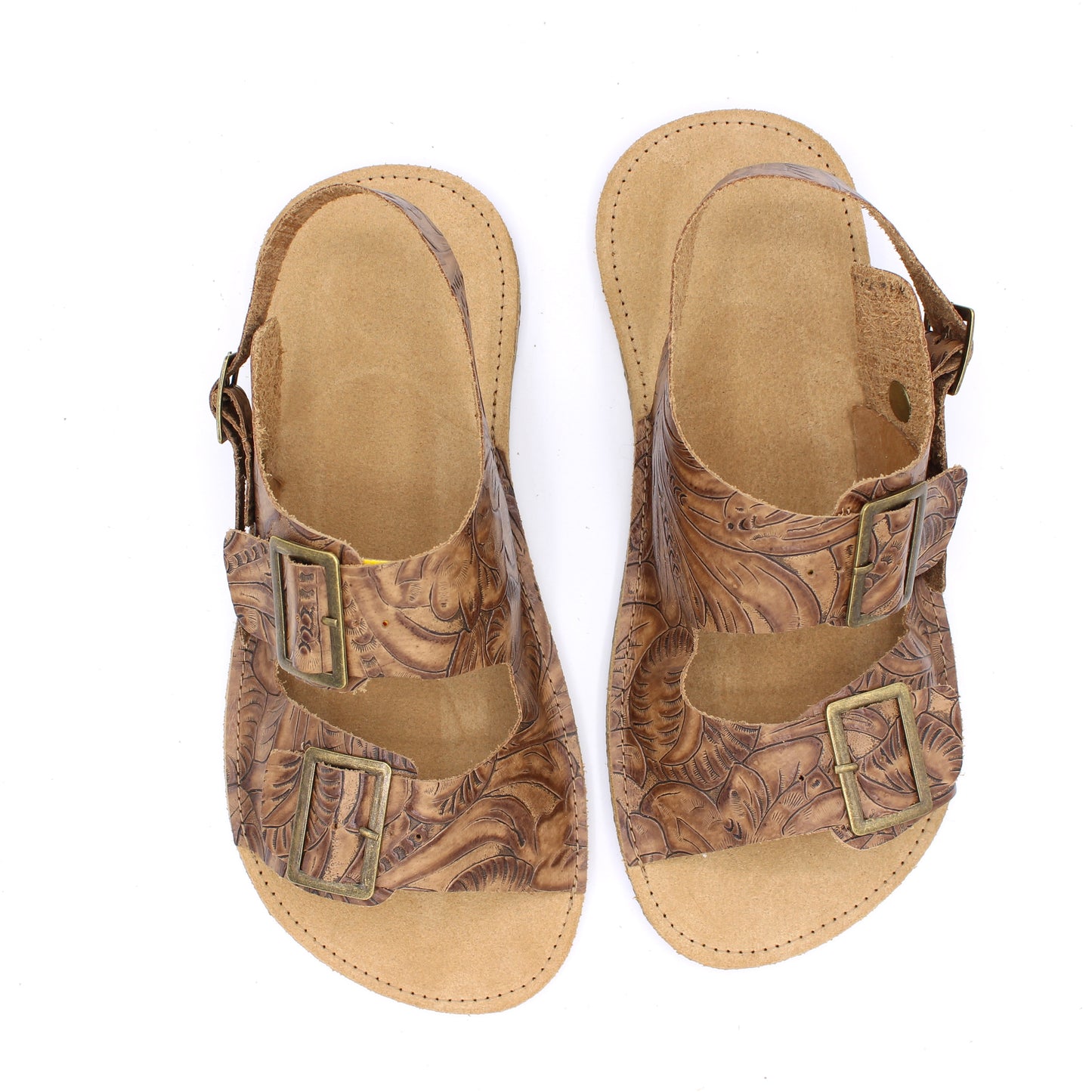Ladies Buckle Sandals with Rivets -Tooled Toffee - 6mm Hybrid Soles