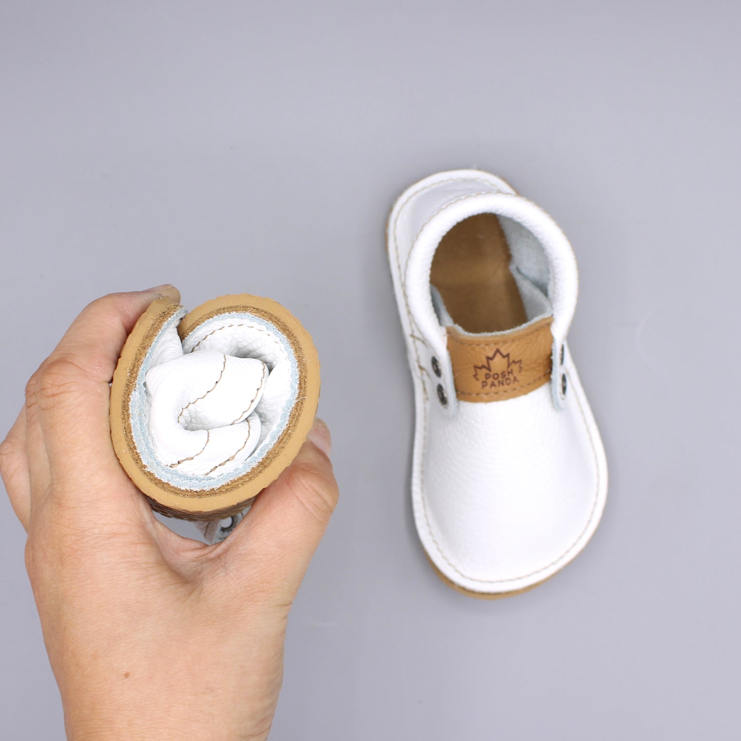 TODDLER Hampton Mocs - White - 4mm Beige Hybrid Soles