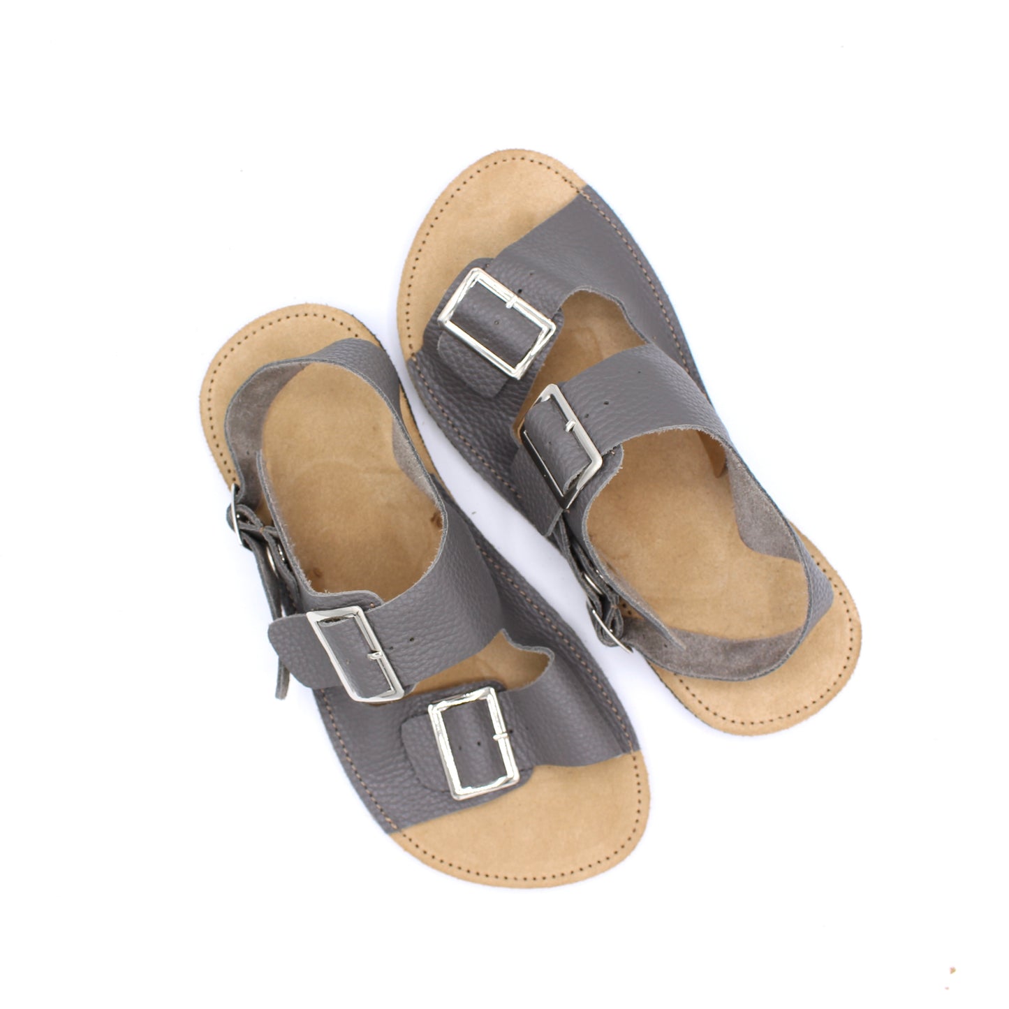 Ladies Buckle Sandals  - SHADOW GREY - -Silver Buckles - 6mm Black Hybrid Soles - Snaps