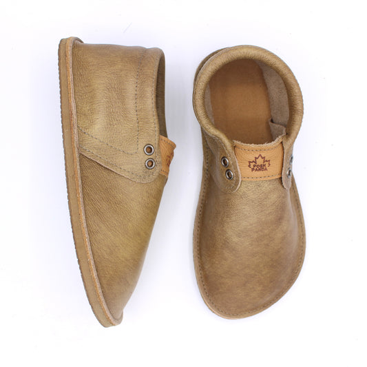 Ladies Hampton Mocs - Buckskin - 8mm Caramel Hybrid Soles