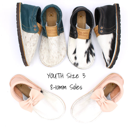 Hair Hide Mocs - YOUTH - Size 3 (RUGGED Sole)