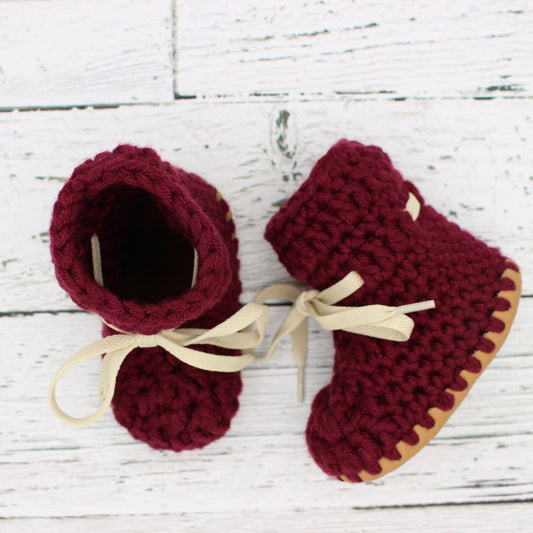 Baby Crochet Boots - Burgundy